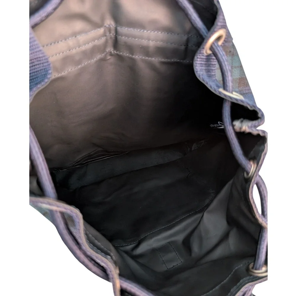 Vintage Tommy Hilfiger Spell Out Drawstring Cinch Backpack Navy Blue Green Plaid